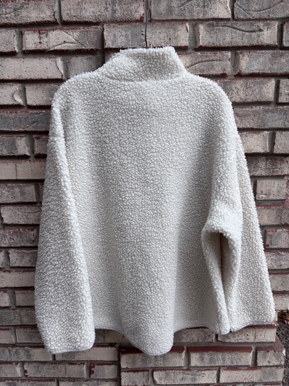 H&M Sherpa Fleece Pullover Jacket Half Snap Ivory with Pink Size M Oversized - Picture 3 of 8